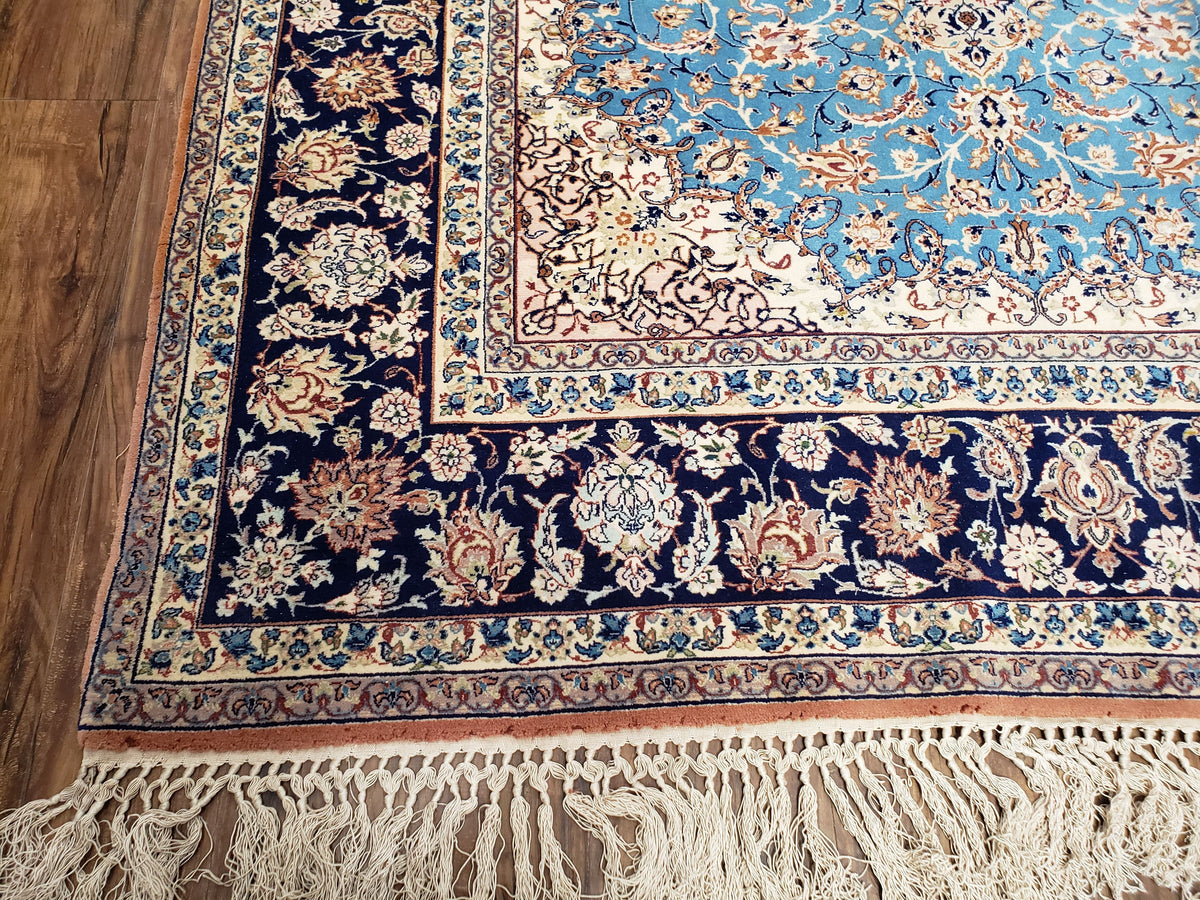 Persian Isfahan Rug, Kork Wool on Silk Foundation, Sky Blue, Hand-Knotted, 5' 1" x 7' 8" - Jewel Rugs, view 8