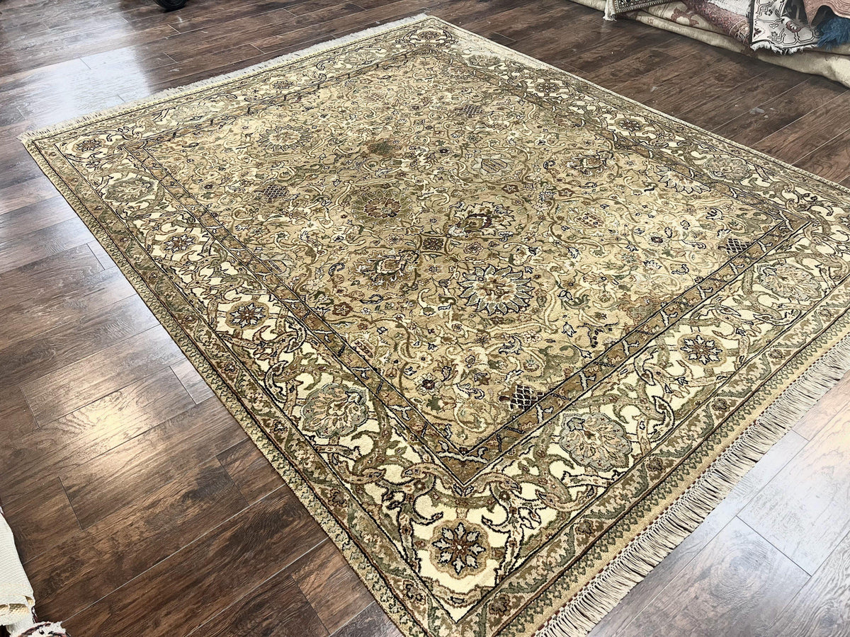 Indo Mahal Rug 8x10, Indian Jaipur Rug 8 x 10 ft, Wool Indo Persian Carpet, Handmade Traditional Floral Area Rug, Olive Green, Vintage Rug - Jewel Rugs, view 13