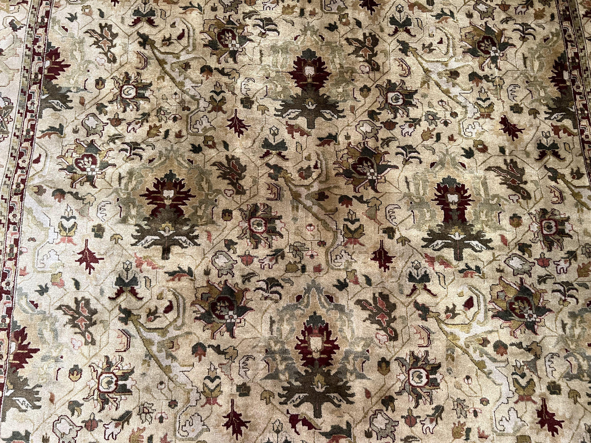 Indian Mahal Rug 8x10, Allover Floral Mahal Oriental Carpet 8 x 10, Handmade Hand Knotted Wool Rug, Indo Persian Area Rug, Tea-Washed Tan - Jewel Rugs, view 5