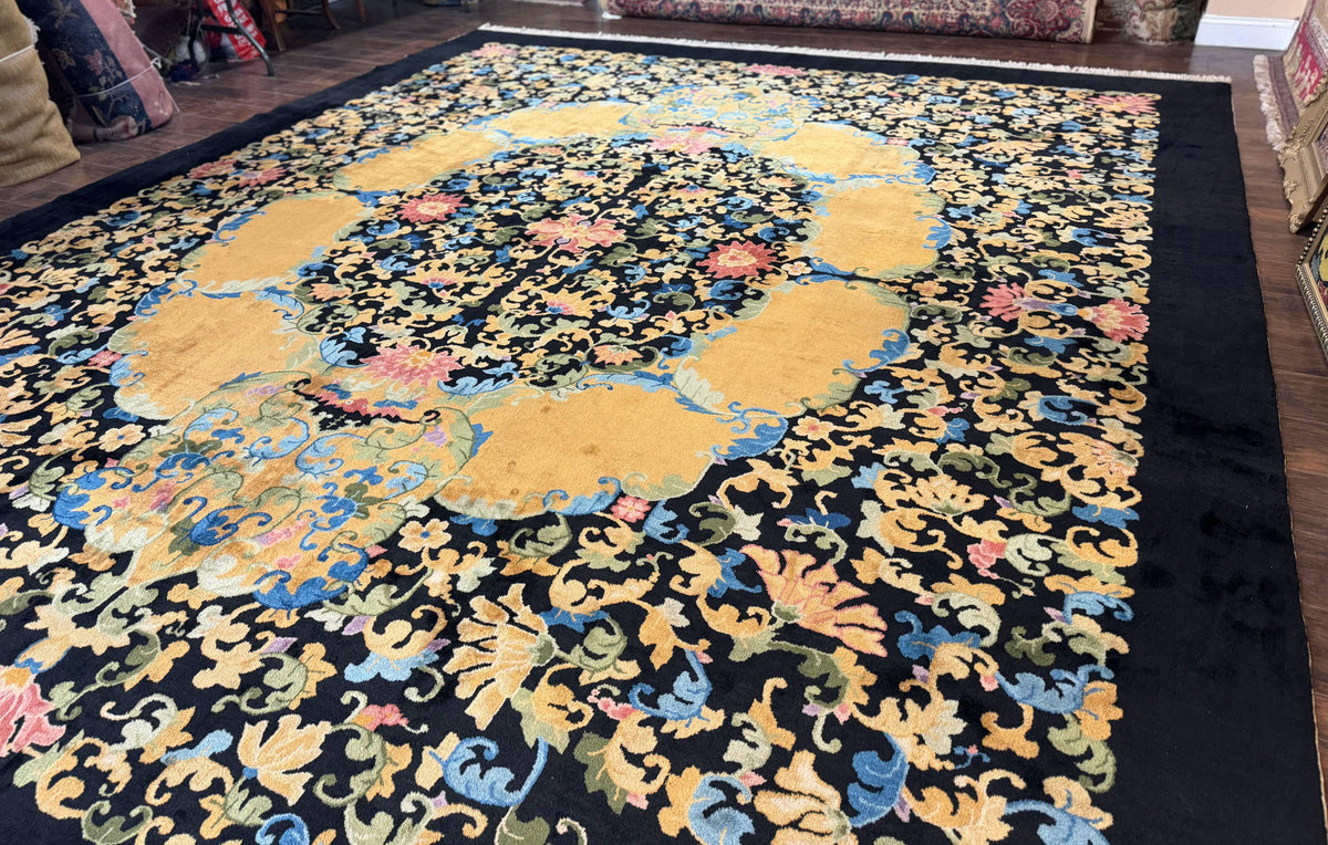 Antique Chinese Peking Rug 12.6 x 14.9, Palace Size Asian Oriental Carpet, Art Deco Rug, Rare - Jewel Rugs, view 3