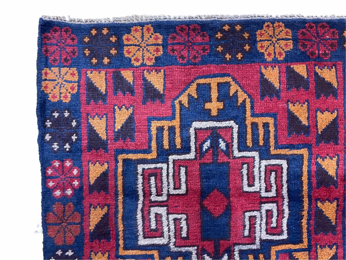 3 X 4.3 Vintage Handmade Tribal Wool Rug Balouch Rug Afghan Rug Red Blue Nice - Jewel Rugs, view 7