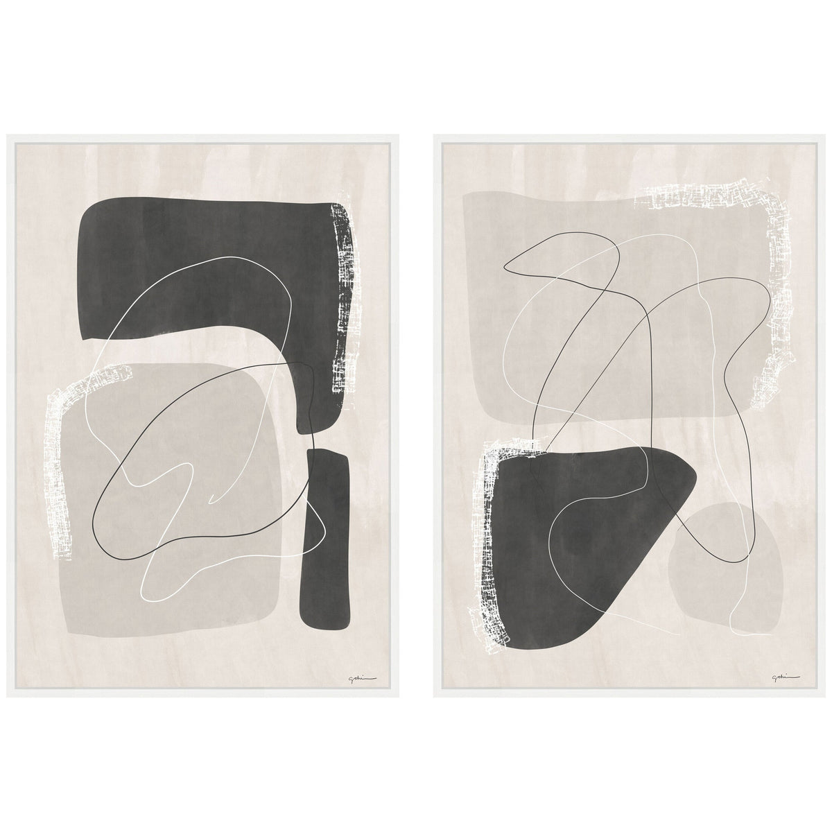 Abstract Shapes 01 & 02 2 Piece Framed Canvas Wall Art Set by Gabrielly Guedes
