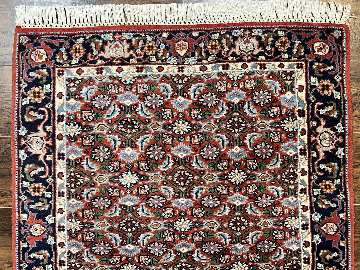 Indo Persian Rug 3x5, Red and Navy Blue, Wool Vintage Handmade Small Carpet 3 x 5 ft, Herati Pattern, Bidjar Rug - Jewel Rugs, view 4