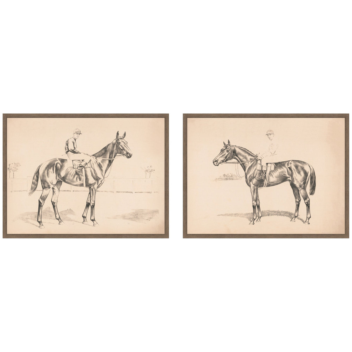 Portrait of Race Horse And Mounted Jockey 2 Piece Framed Canvas Wall Art Set by Nostalgia Prints