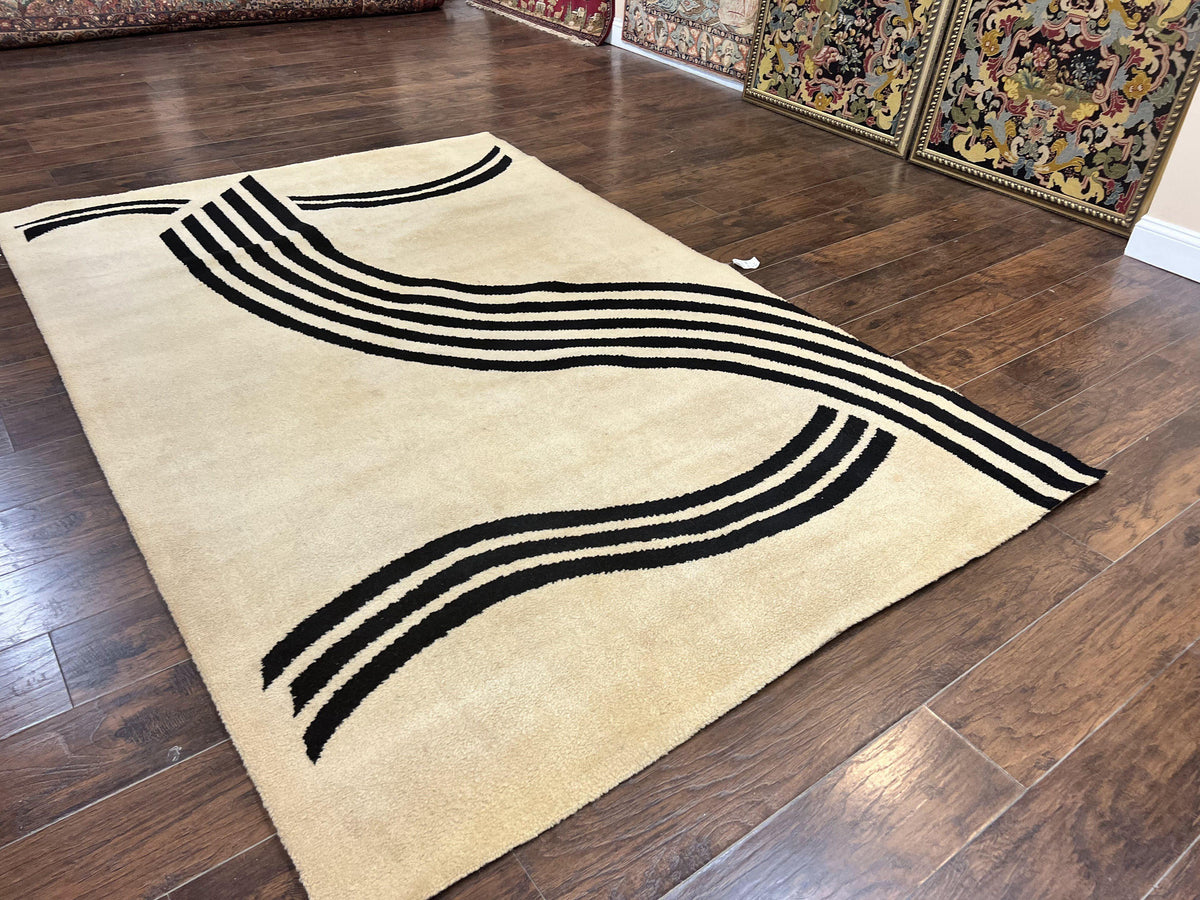 Modern Rug 6x9, Cream and Black, Abstract Pattern - Jewel Rugs, view 3