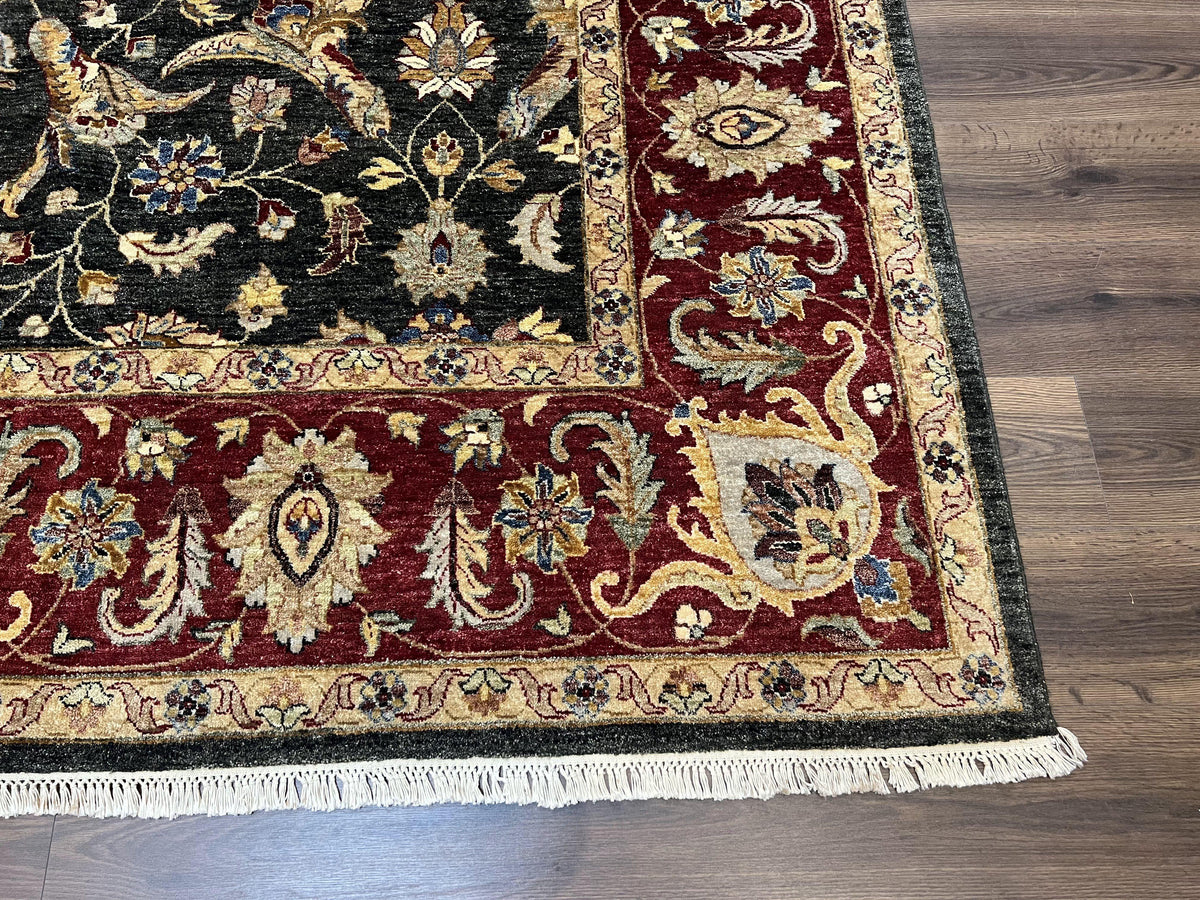 Pak Persian Mahal Rug 9x12, Allover Floral Pakistani Oriental Carpet 9 x 12, Wool Hand Knotted Area Rug, Dark Slate Gray-Black and Maroon - Jewel Rugs, view 10