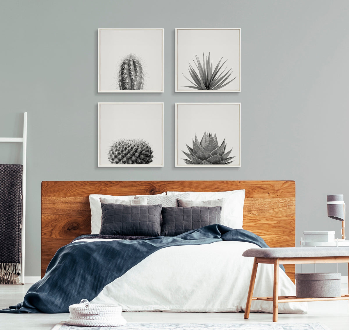 Sylvie Haze Cactus Succulent Tall Framed Canvas by The Creative Bunch Studio