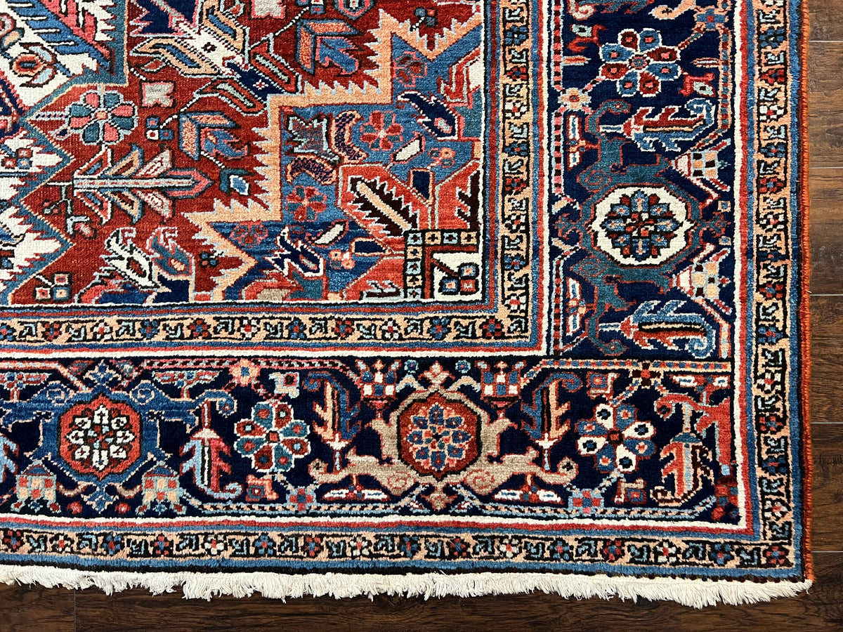 Antique Persian Heriz Rug – 11x16 Palace Size, Geometric Medallion, 1920s - Jewel Rugs, view 9