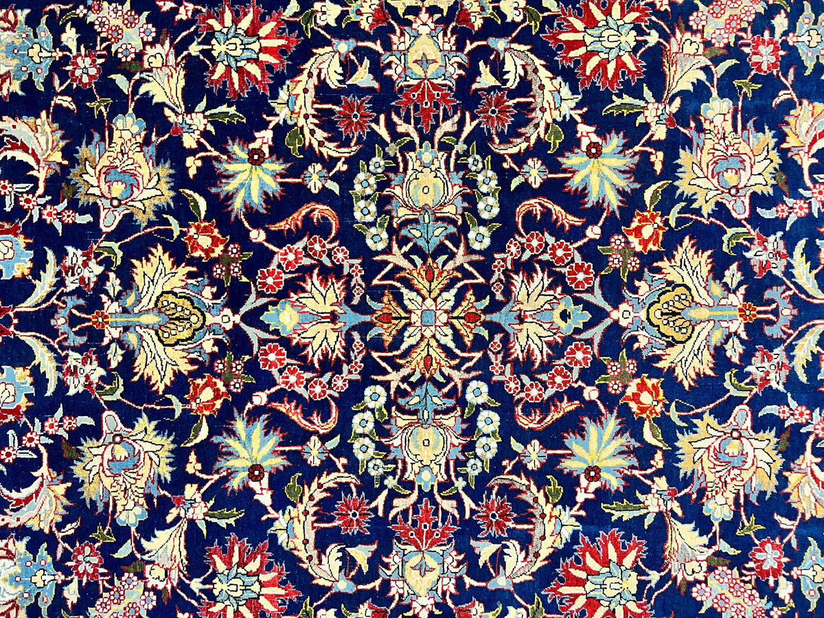 Blue Persian Qum Rug 5x7, Very Fine and Wonderful Authentic Persian Carpet, Wool Hand Knotted Vintage Semi Antique Oriental Rug, Floral, Ghom Qom Rug - Jewel Rugs, view 4