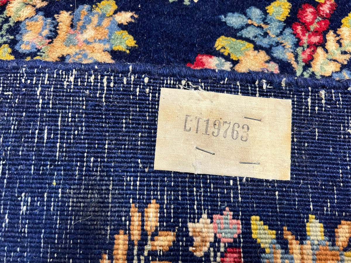 Persian Rug 9x12, Authentic Hand Knotted Carpet, Repeated Floral Motif Garden of Eden, Navy Blue Wool Rug 9 x 12, Semi Antique Kirman Rug - Jewel Rugs, view 11