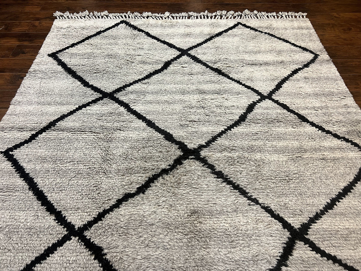 Modern Shag Rug 8x10, Gray and Black, Wool and Cotton, Lulu and Georgia, Handmade Indian Shag Rug - Jewel Rugs, view 9