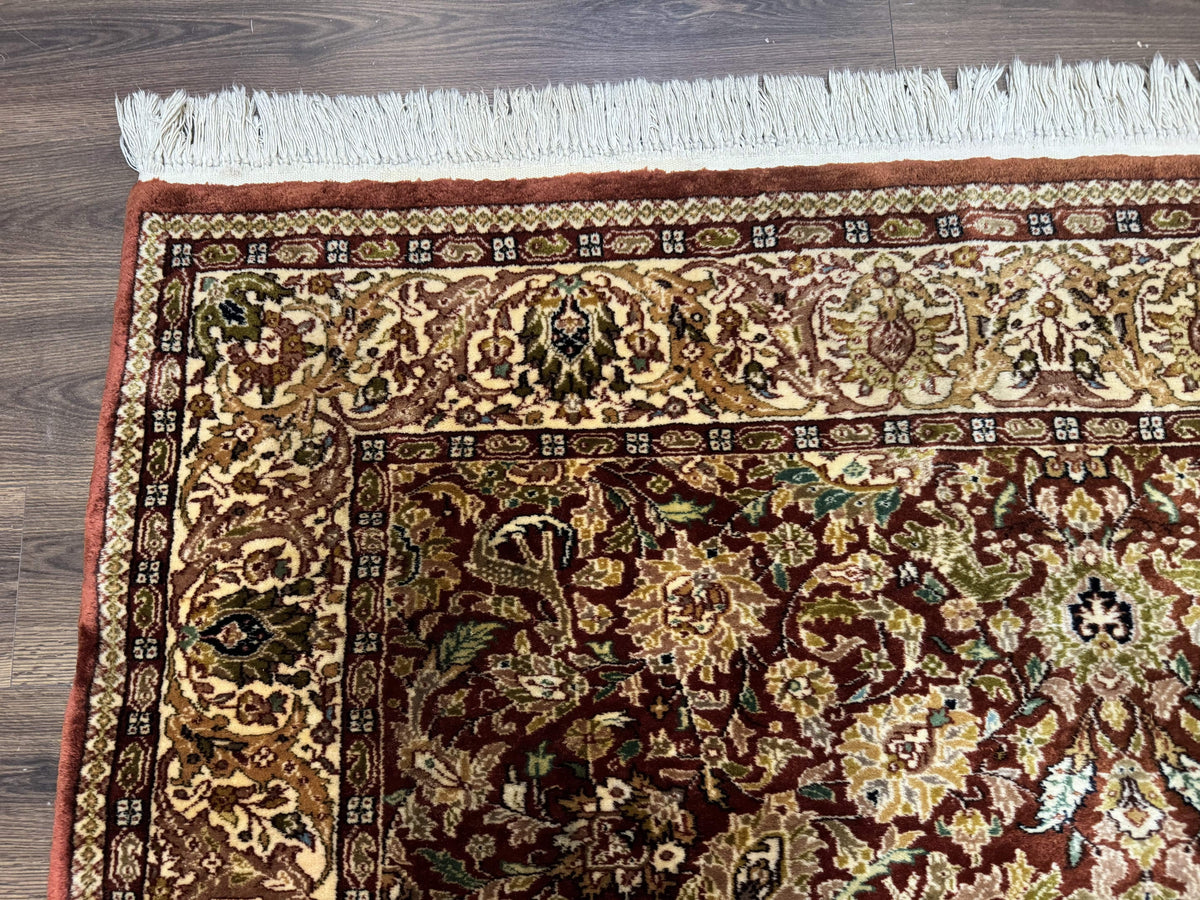 Tree of Life Indian Kashmiri Rug 6x9, Rust Red and Cream, Animal Pictorials, Fine 290 KPSI - Jewel Rugs, view 6