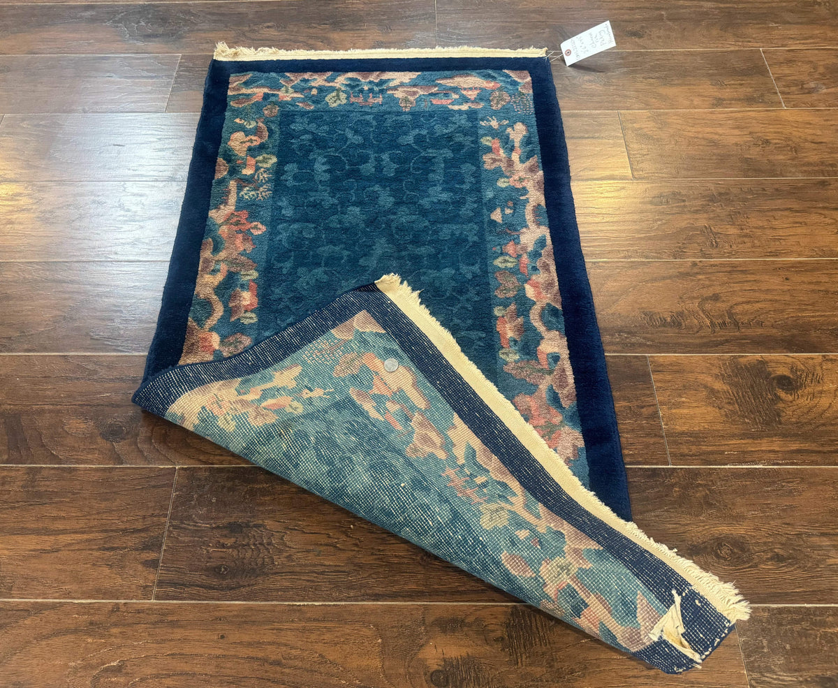 Blue Chinese Wool Rug 2.5 x 4, Peking Rug, Fete Rug, Semi Antique Chinese Carpet - Jewel Rugs, view 12