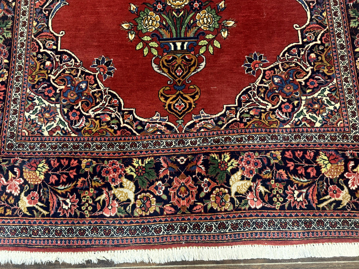 Red Persian Kashan Rug 4x6, Very Fine 260 KPSI, Red and Navy Blue Persian Carpet, Semi Open Field - Jewel Rugs, view 6