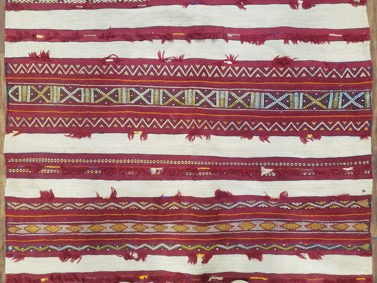 Antique Turkoman Yamud Rug 3x5 ft, 1920s Turkmen Sofreh Table Cover, Bohemian Rug, Tribal Collectible, Striped Rug, Handmade Ivory and Red - Jewel Rugs, view 5