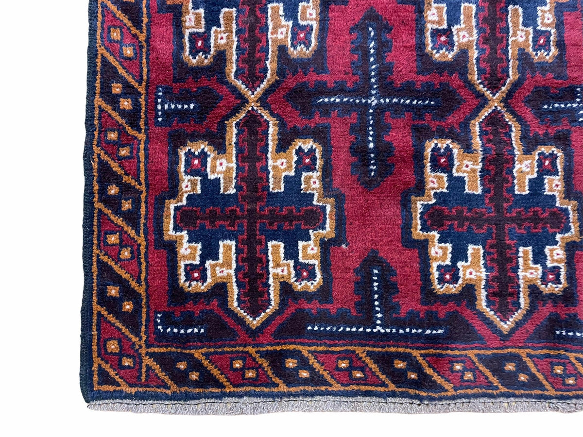 2' 7" X 4' 6" Vintage Handmade Tribal Wool Rug Balouchi Rug Afghan Rug Red Blue - Jewel Rugs, view 9