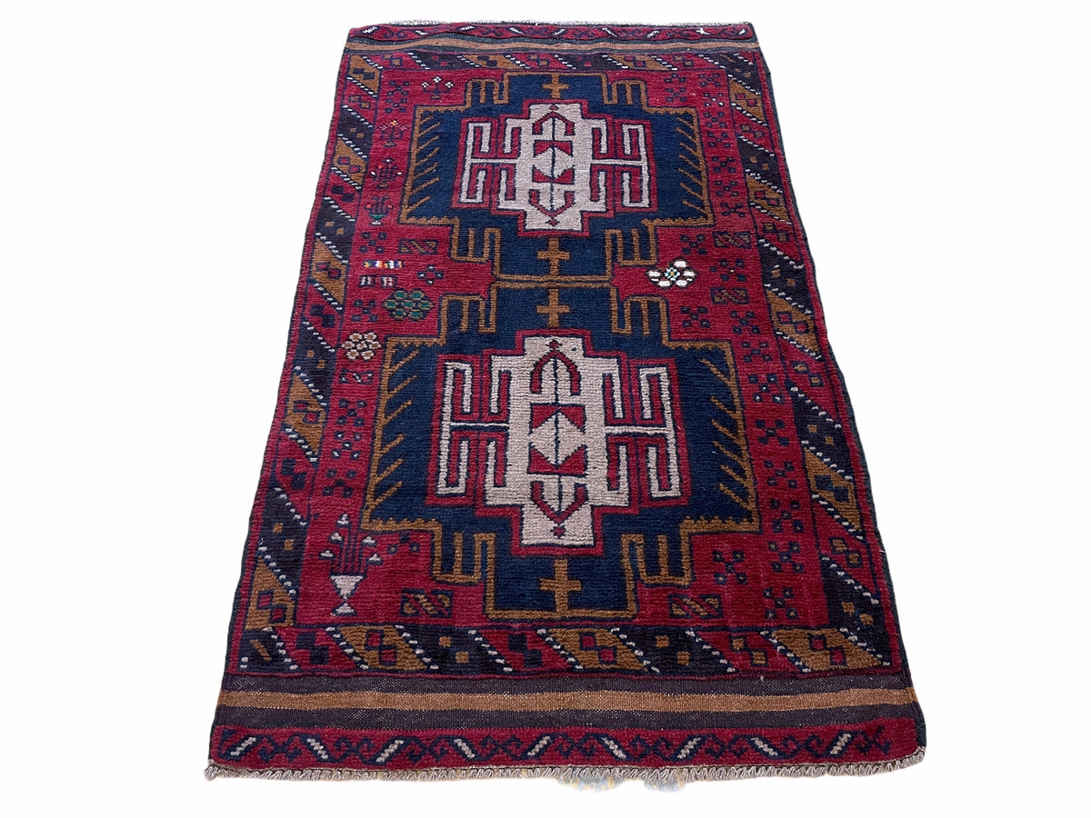 2' 9" X 4' 7" Vintage Handmade Tribal Wool Rug Balouchi Rug Afghan Rug Red Beige - Jewel Rugs, view 2