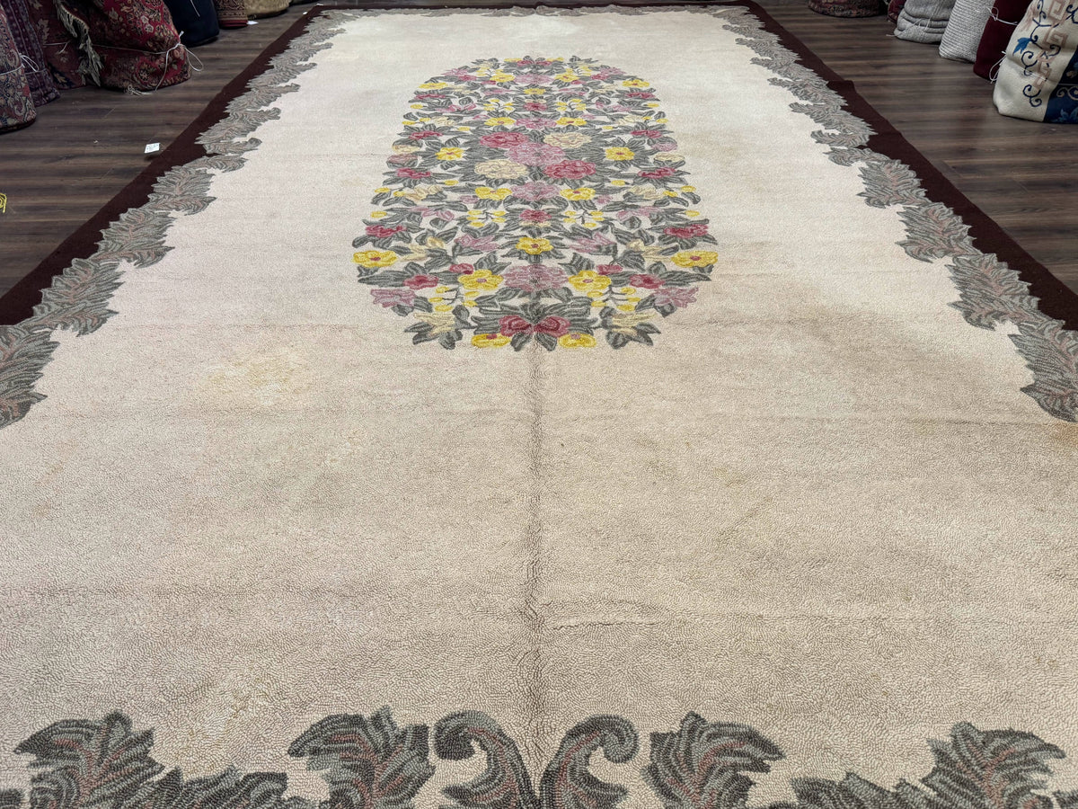 Palace Size American Hooked Rug 11x20 Aubusson Style Ivory - Jewel Rugs, view 2