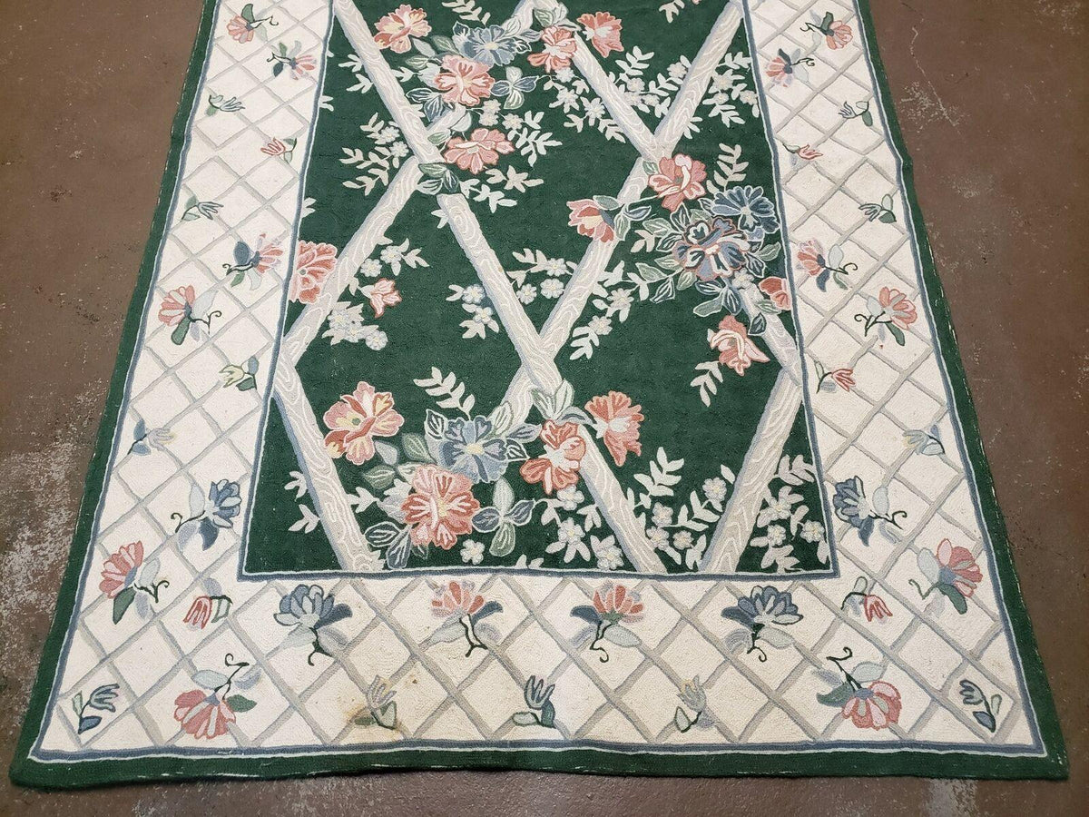 3' 6" X 5' 6" Hand Stitched Indian Wool Rug with Backing Green Beige - Jewel Rugs, view 6