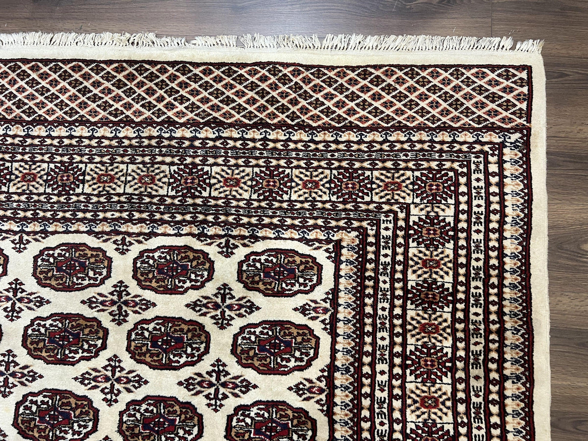 Pakistani Turkoman Rug 6x9, Cream and Red Hand Knotted Wool Oriental Carpet, Yamud Rug, Tribal Rug 6 x 9, Bohemian Area Rug, Bokhara Rug - Jewel Rugs, view 8
