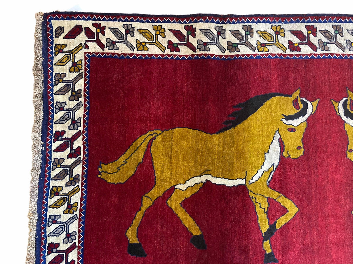 4 X 7 Handmade Hand-Knotted Quality Wool Rug Horses Zagros Red Mustard Gold New - Jewel Rugs, view 4