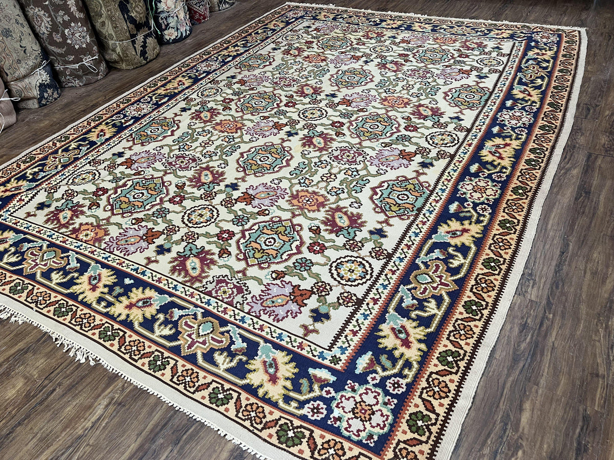 Antique Turkish Kilim Rug 7x10 Allover Pattern, Ivory Cream Maroon Light Blue, Wool Flatweave Hand Woven, Large Kilim, Vintage Kilim Carpet - Jewel Rugs, view 3