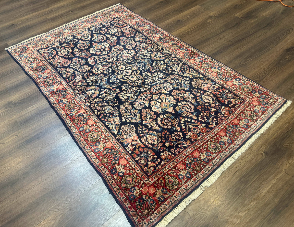 Navy Blue Persian Rug 4x6, Sarouk Mohajeran Carpet, Antique Persian Rug, Floral - Jewel Rugs, view 12