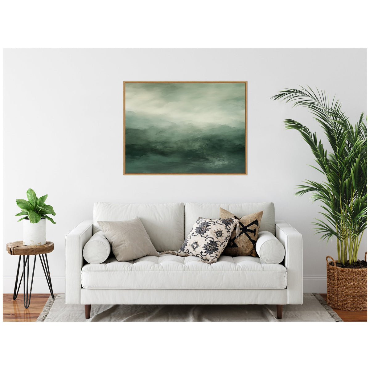 Tonal Abstract Comforting Sage Emerald Forest Green Landscape Horizontal by The Creative Bunch Studio Framed Canvas Wall Art Print