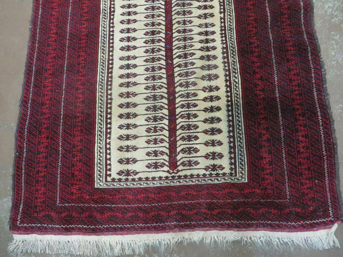 3' X 5' Antique Handmade Turkoman Balouchi Prayer Wool Rug Khamesh - Jewel Rugs, view 5