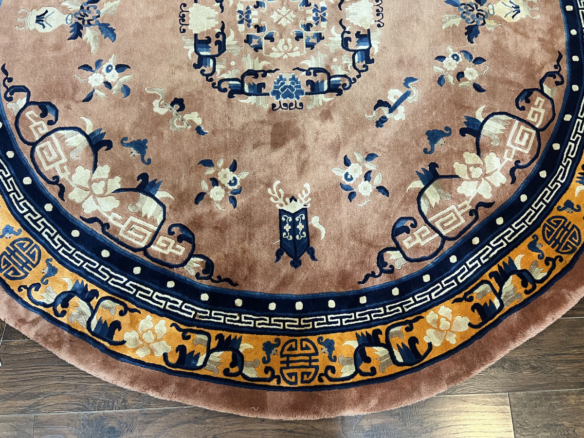 Antique Round Chinese Wool Rug 8x8, Chinese Peking Carpet, Asian Oriental Carpet 8 x 8 ft, Chinese Art Deco Rug, Nichols Rug - Jewel Rugs, view 5