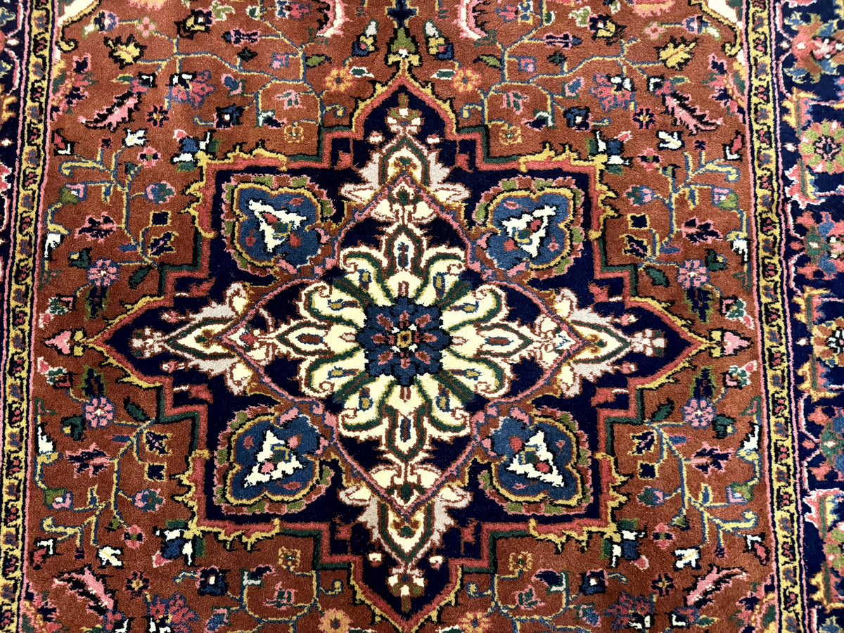 Indo Persian Heriz Rug 4x6, Rust Red Navy Blue and Cream - Jewel Rugs, view 5