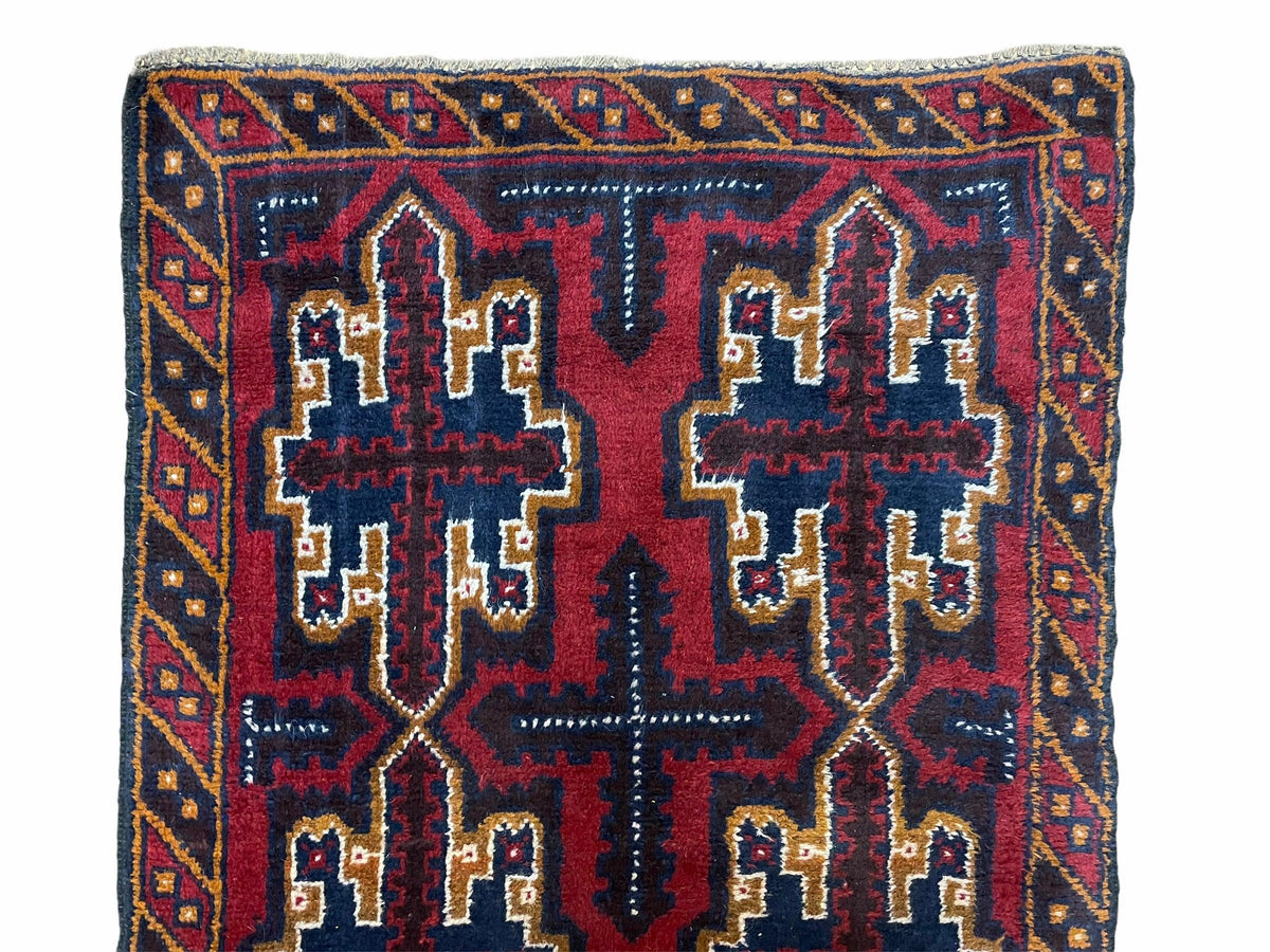 2' 7" X 4' 6" Vintage Handmade Tribal Wool Rug Balouchi Rug Afghan Rug Red Blue - Jewel Rugs, view 4