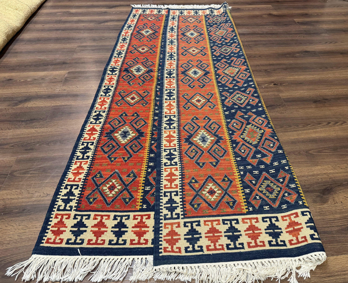 Turkish Kilim Rug 5x8, Flatweave Carpet, Handmade Bohemian Rug, Terracotta and Navy Blue - Jewel Rugs, view 11