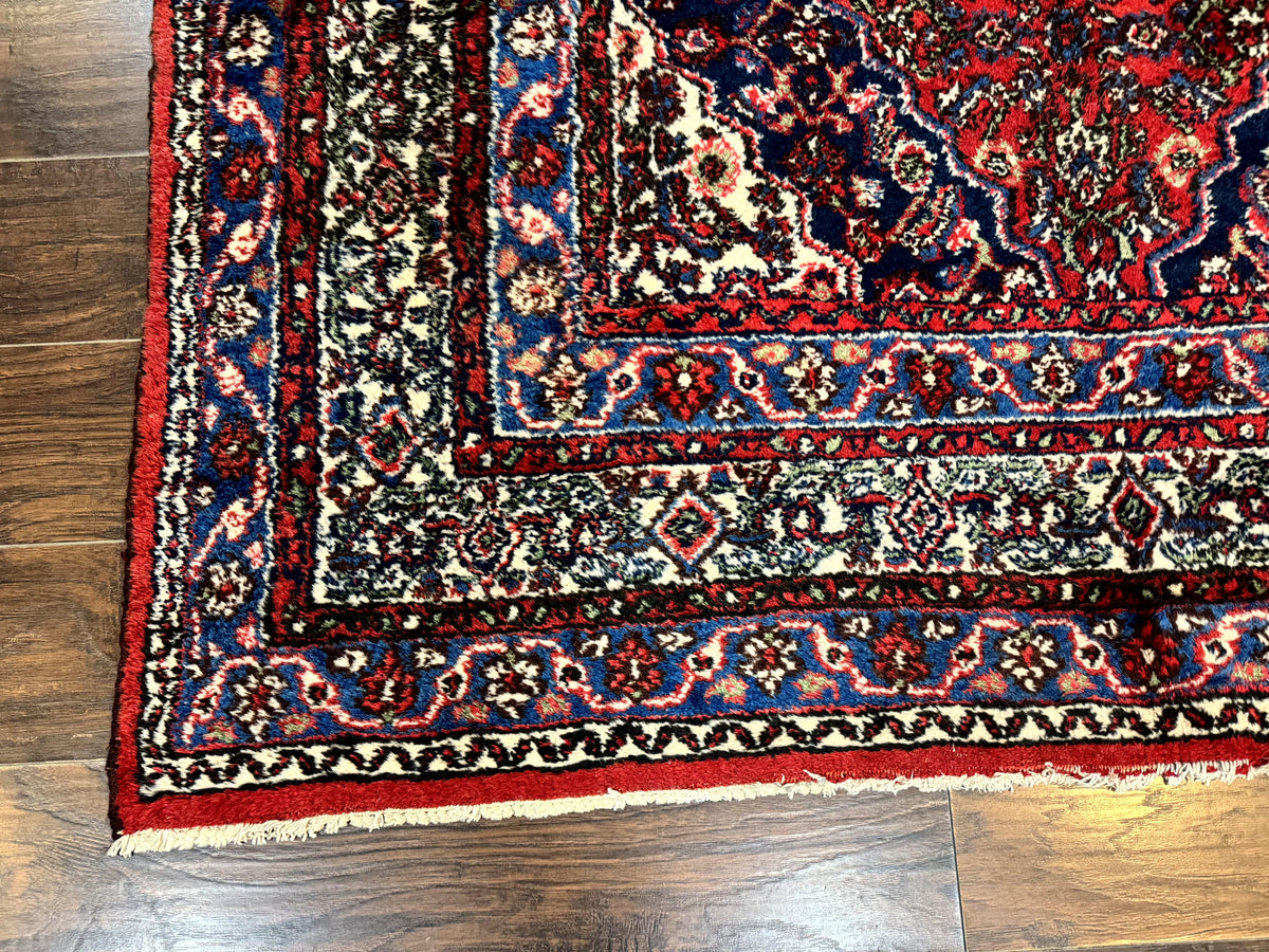 Persian Tribal Rug 6x11, Red Blue Ivory, Antique Persian Carpet, Hamadan Dargazin Carpet - Jewel Rugs, view 8