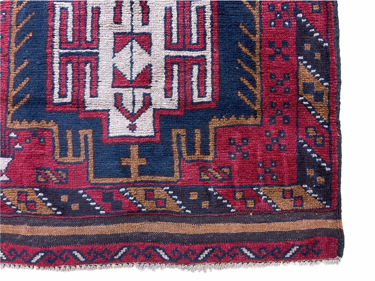 2' 9" X 4' 7" Vintage Handmade Tribal Wool Rug Balouchi Rug Afghan Rug Red Beige - Jewel Rugs, view 9