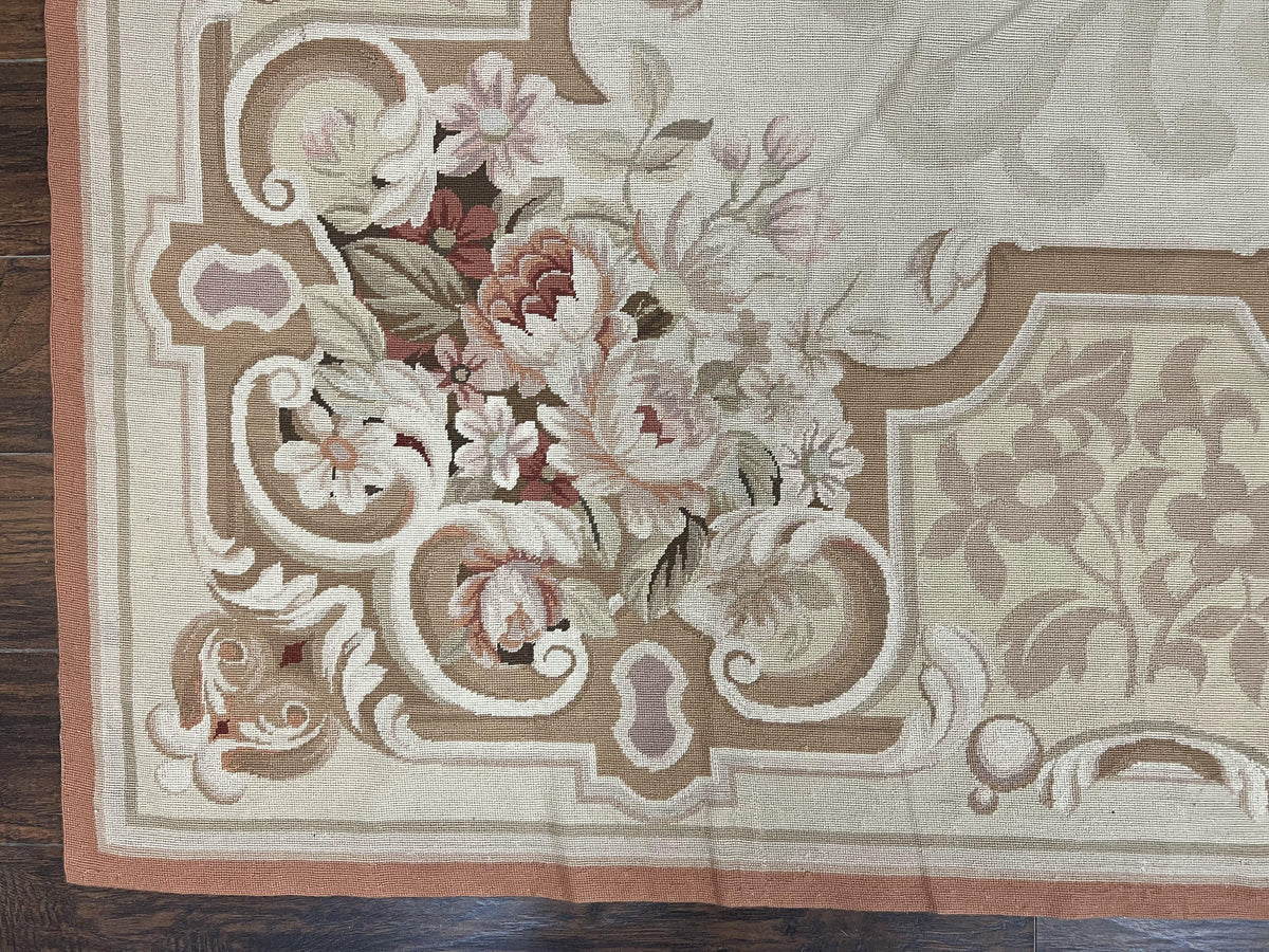 10x14 Aubusson Rug, Wool Handmade Vintage Carpet, French European Design, Elegant - Jewel Rugs, view 8