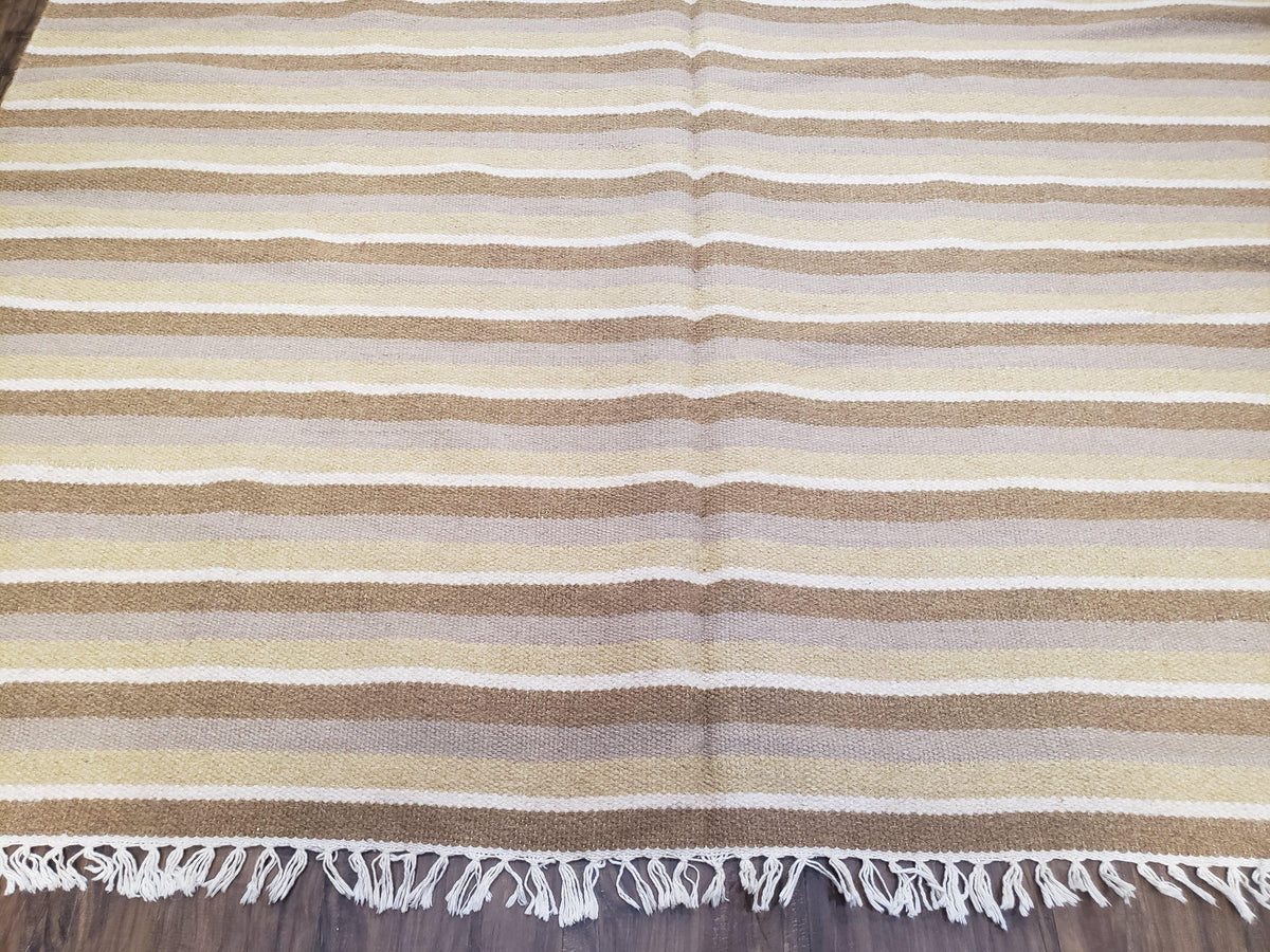 New Indian Striped Blanket, Multicolor Earthern Tones Kilim Rug, Wool Handmade South American Style Blanket, Queen Sized Bedspread 5x8 - 6x8 - Jewel Rugs, view 6