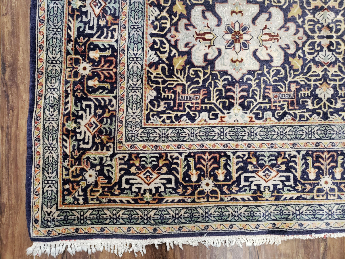 Navy Blue Persian Kashan Rug, Hand-Knotted, Wool, 4' 8" x 7' 4", Pair B - Jewel Rugs, view 10