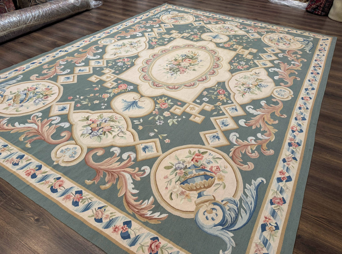 Aubusson Rug 9x12, Muted Sage Green and Cream, European Design - Jewel Rugs, view 3