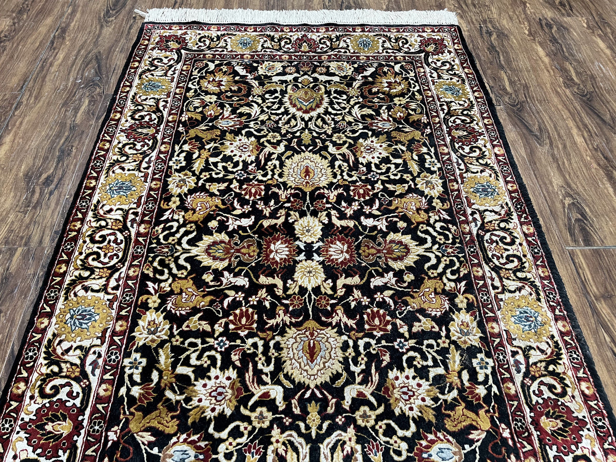 Sino Persian Silk Rug 3x5 Oriental Carpet 3 x 5 Fine Silk Rug, Black Ivory Gold, Animal Motifs, Flowers, High Quality, Vintage Silk Rug Wow - Jewel Rugs, view 11