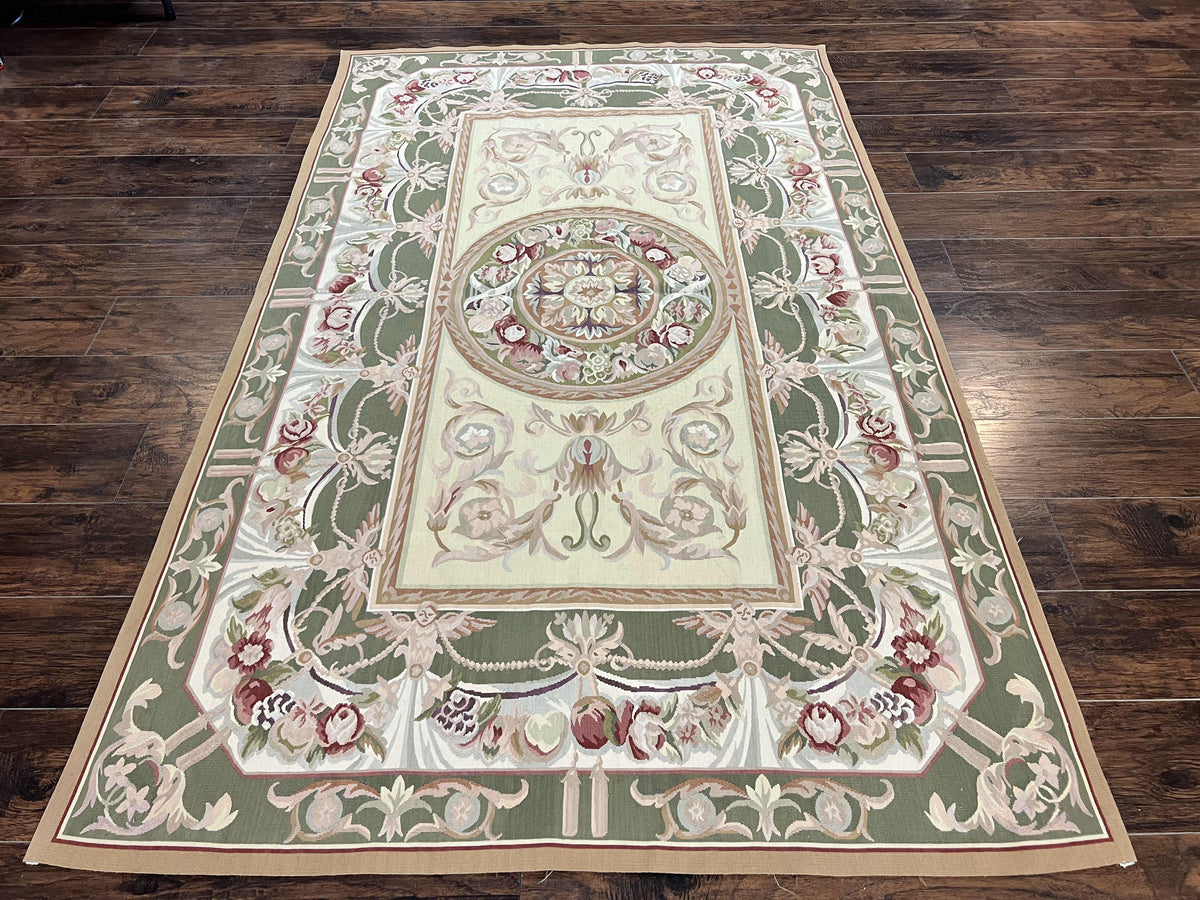 Aubusson Rug 5x8, Wool Handmade Vintage Carpet, Angel Motifs, Flatweave Rug 5 x 8, Medium Sized, European Design - Jewel Rugs, view 2