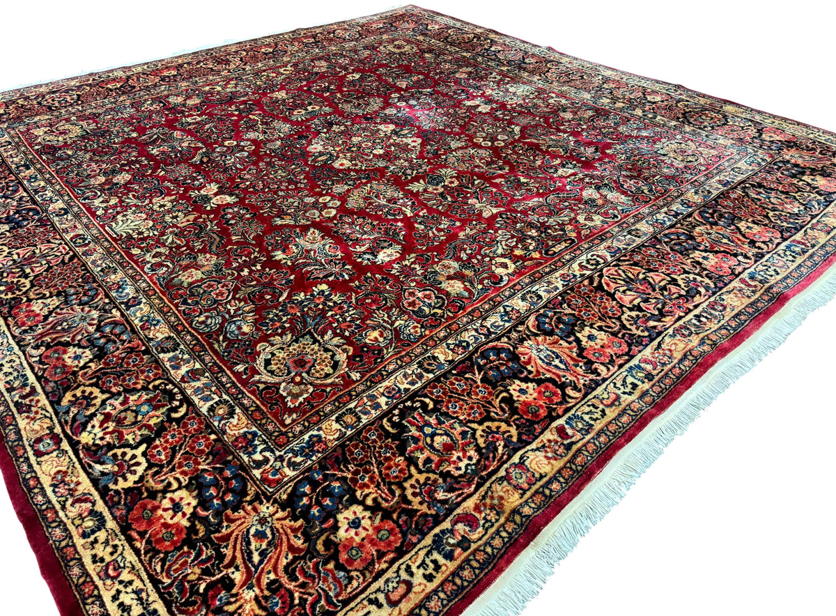 Persian Sarouk Rug 10x10, Square Persian Carpet, Red, Floral, Antique - Jewel Rugs, view 10