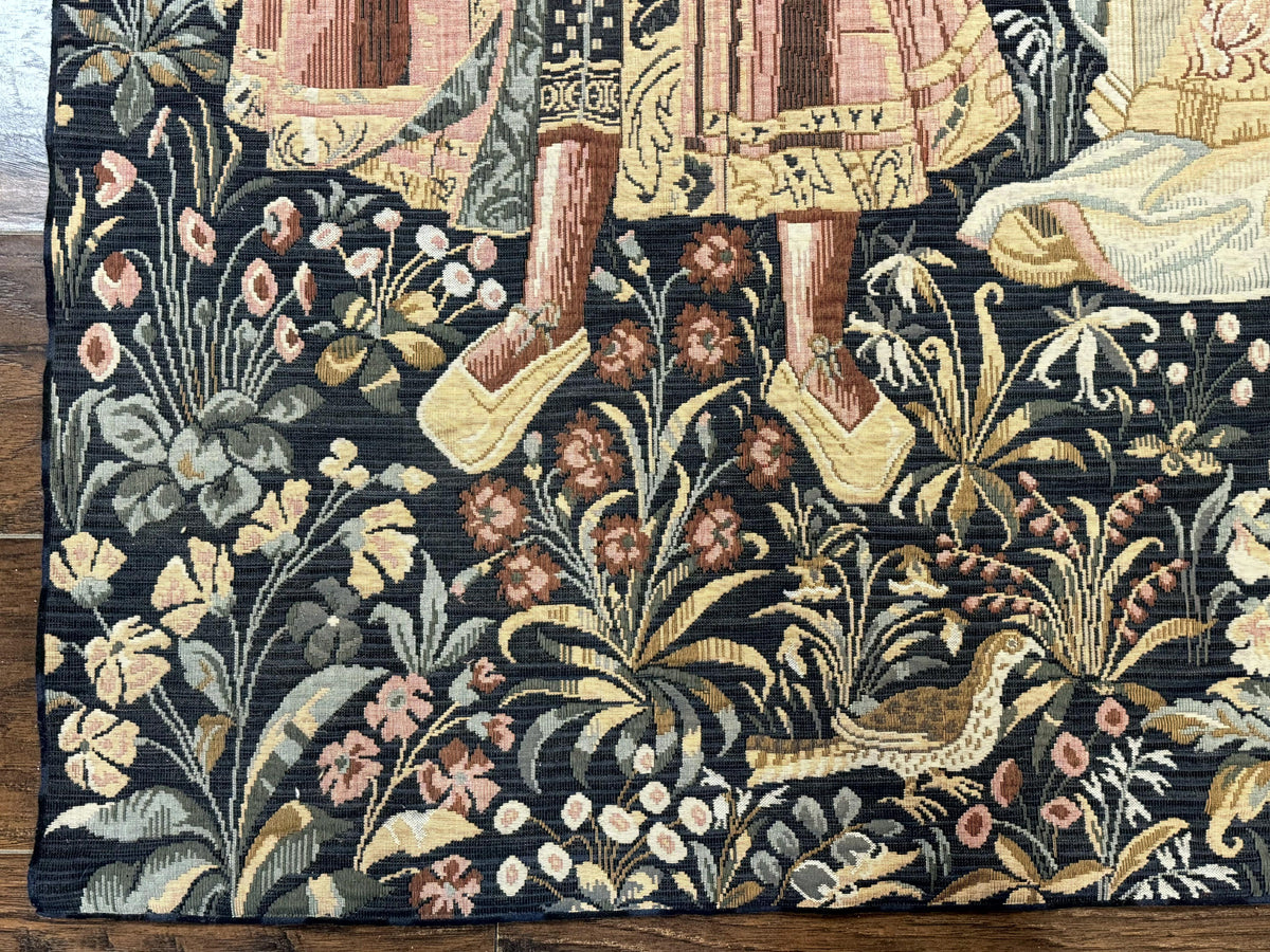 Vintage Belgium Tapestry 4x5, The Concet Musicians, Green - Jewel Rugs, view 9