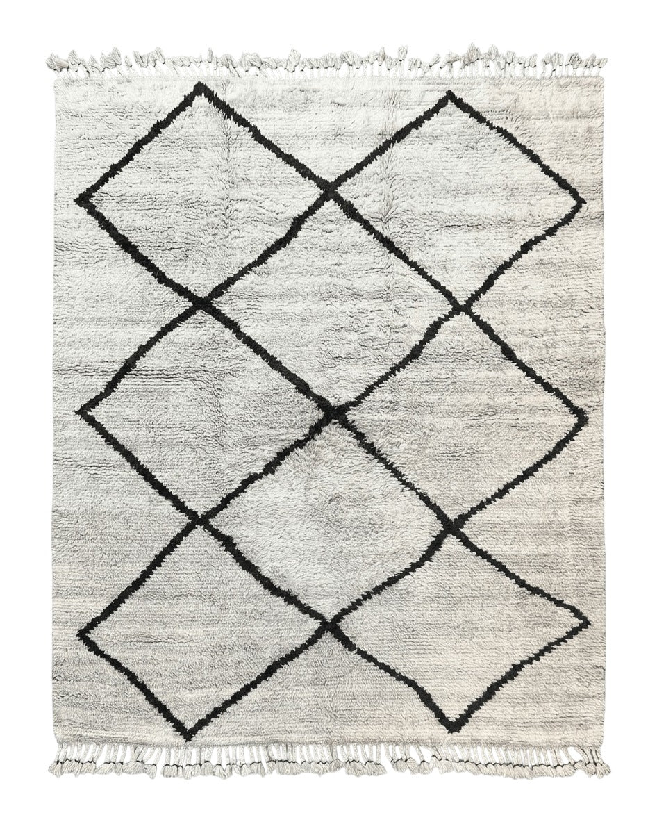 Modern Shag Rug 8x10, Gray and Black, Wool and Cotton, Lulu and Georgia, Handmade Indian Shag Rug - Jewel Rugs