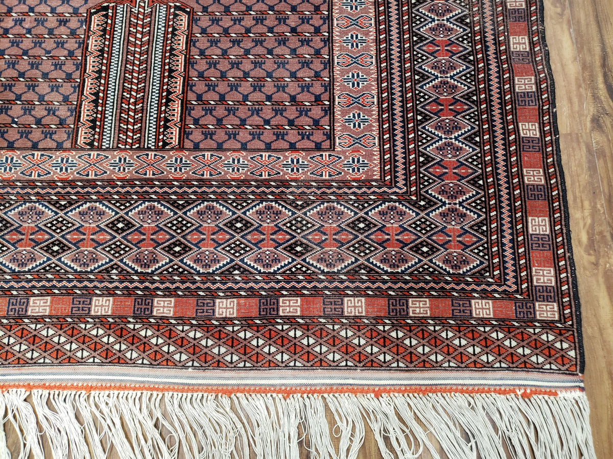 Vintage Turkoman Bokhara Rug 4x6, Four Seasons Pakistan Bukhara Turkmen Engsi Yamud Carpet, Fine Tribal Rug, Wool, Hand-Knotted, Brown, Nice - Jewel Rugs, view 12