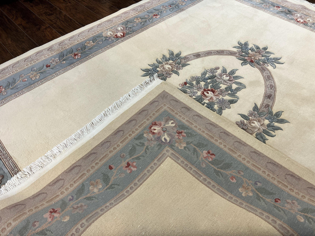 Chinese Carving Rug 8x10, Chinese Wool Carpet 8 x 10, Cream, 120 Line Rug, Vintage Handmade Art Deco Asian Oriental Rug, Aubusson Rug - Jewel Rugs, view 10