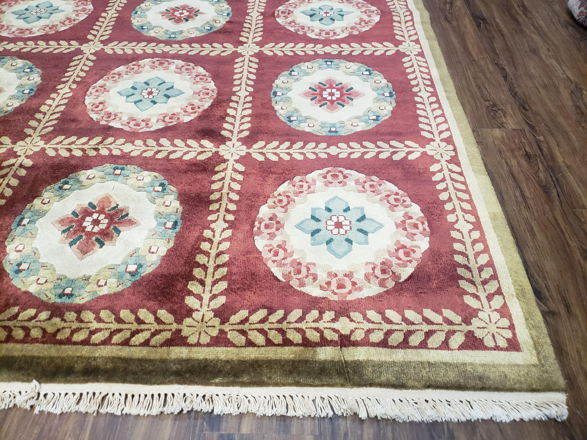 Nepalese Aubusson Panel Rug 6x9, Red & Ivory Soft Plush Tibetan Pile Rug, Wool Hand-Knotted Carpet, 6 x 9 Elegant Area Rug, Office Room Rug - Jewel Rugs, view 10