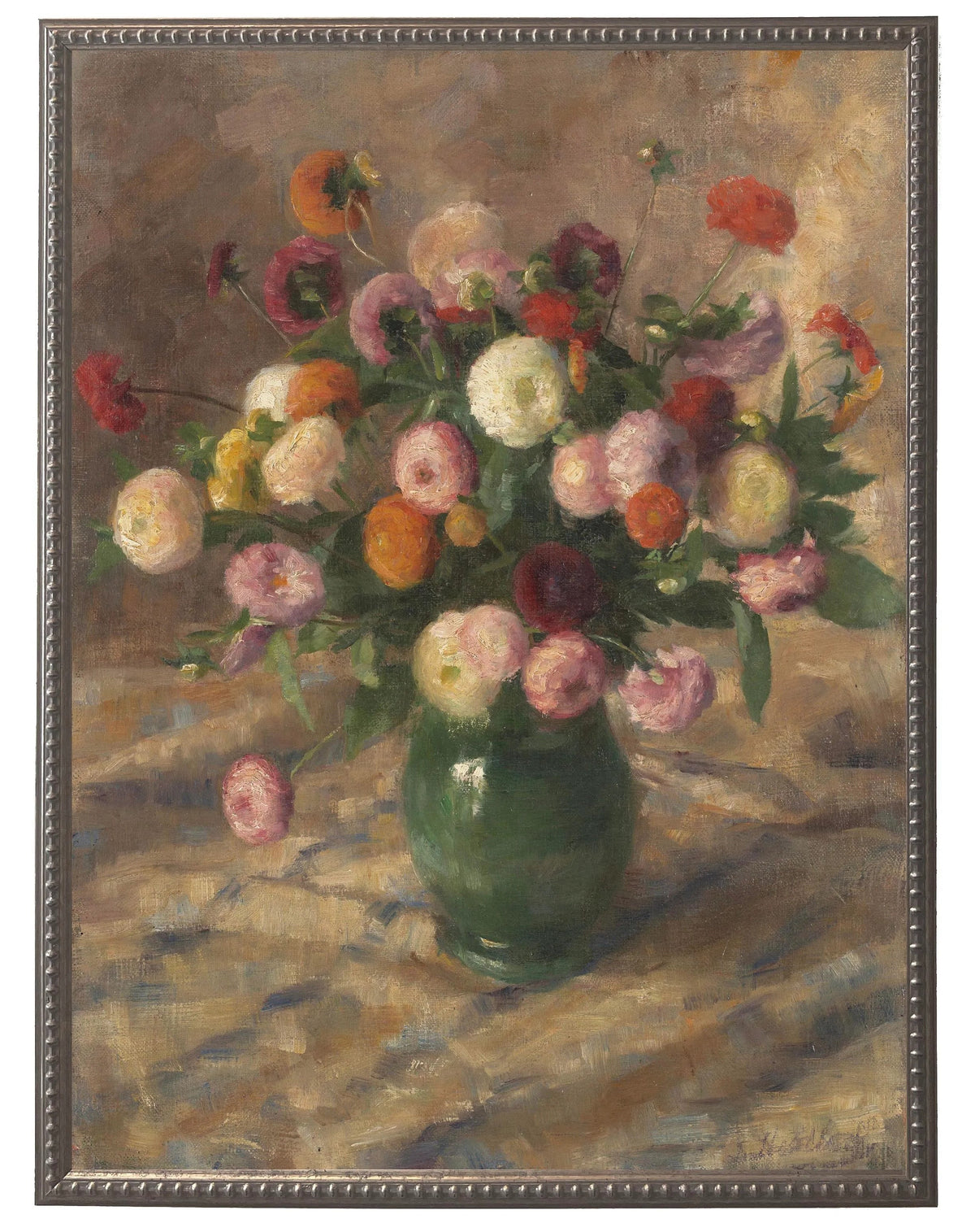 Vintage Floral Oil Reproduction - Antique Curiosities