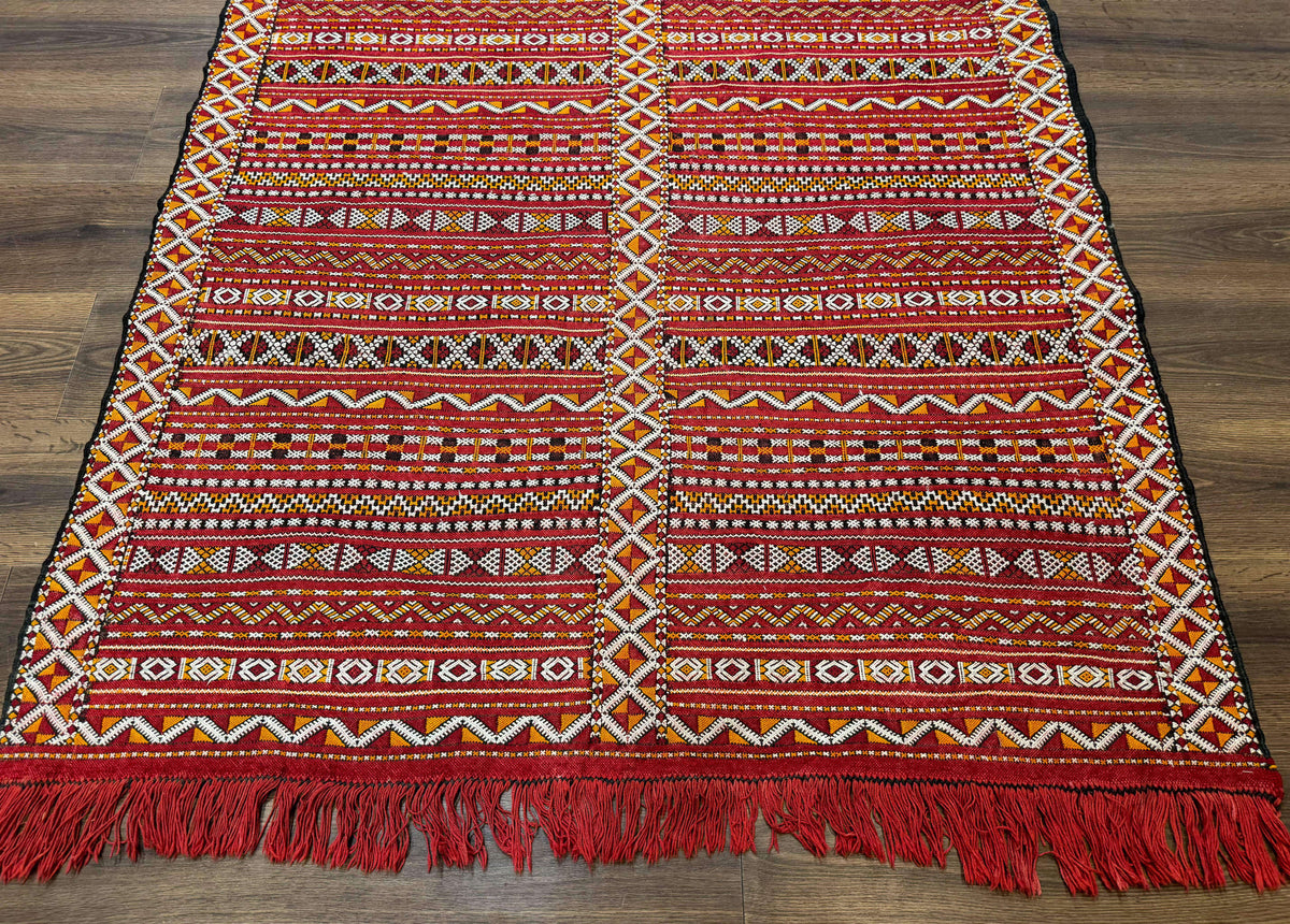 Moroccan Kilim Rug 4x8, Flatweave, Bohemian, Red Ivory Orange - Jewel Rugs, view 6