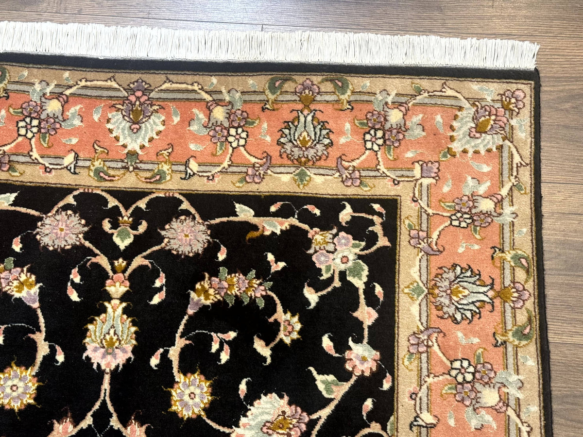 Persian Tabriz Rug 3x5 Black and Salmon Floral Fine Handmade 360 KPSI - Jewel Rugs, view 8